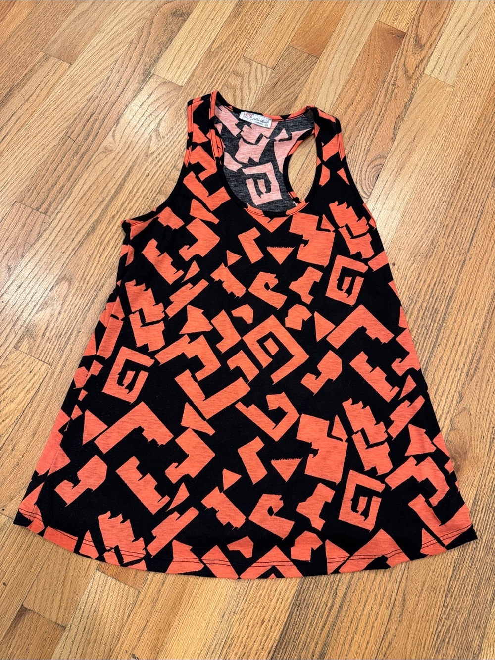 julie's closet Black Maternity Tank Top with Orange Geometric Print Medium